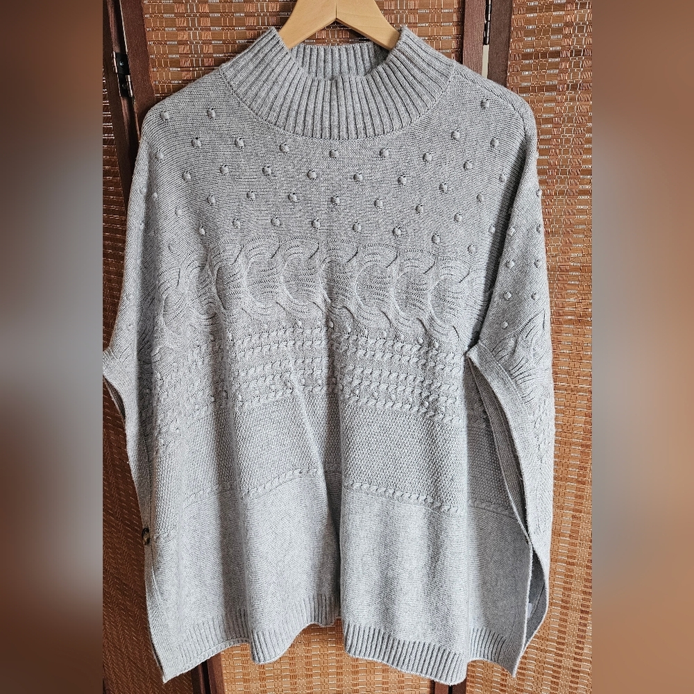 Talbots Gray Knit Poncho Large